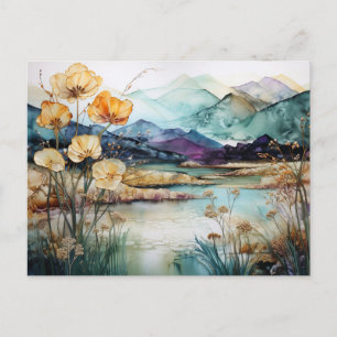 Tarjeta postal de flores silvestres de montaña con