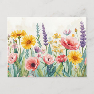 Tarjeta postal de flores silvestres en acuarela co