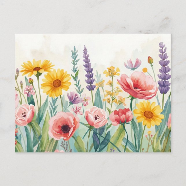 Tarjeta postal de flores silvestres en acuarela co (Anverso)