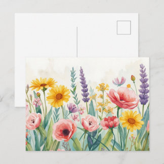 Tarjeta postal de flores silvestres en acuarela co