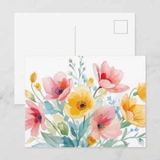 Tarjeta postal de flores silvestres en acuarela co