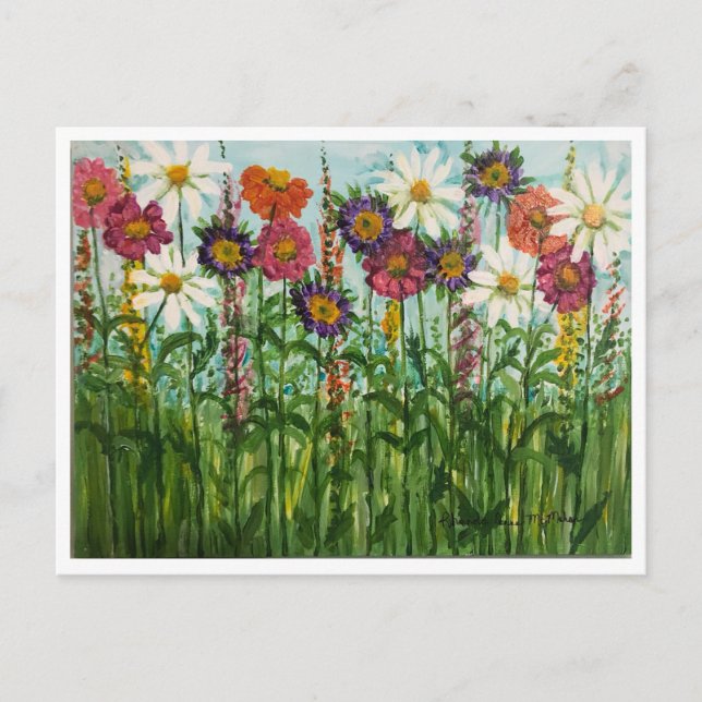 Tarjeta postal de flores Zinnia, Margarita, Aster (Anverso)