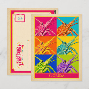 Tarjeta postal de Florida Langosta Arte Pop Vintag