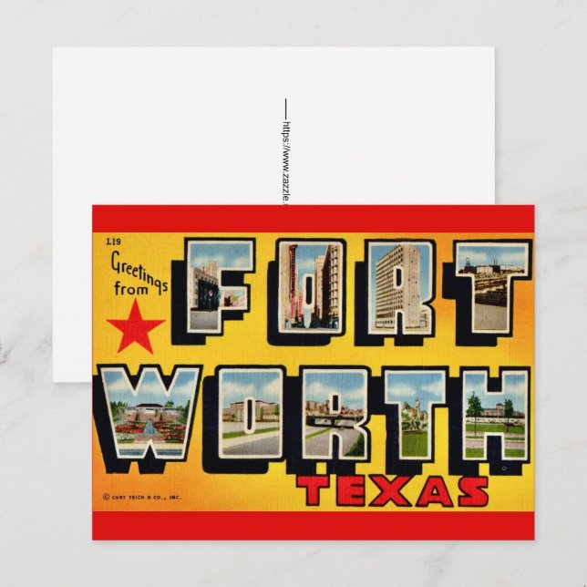 Tarjeta postal de Fort Worth TX (Anverso / Reverso)