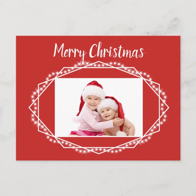 Tarjeta postal de foto con brillo navideño geométr (Anverso)