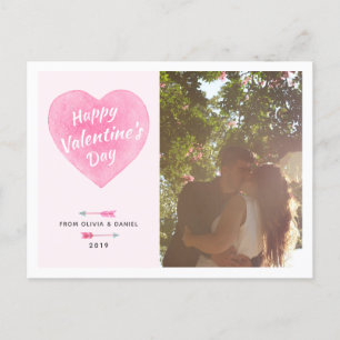 Tarjeta postal de foto con corazón de acuarela del