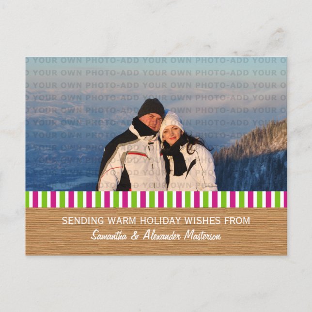 Tarjeta postal de foto con rayas rústicas rosa y v (Anverso)