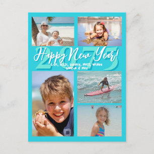 Tarjeta postal de foto de Año Nuevo Feliz Aqua Blu