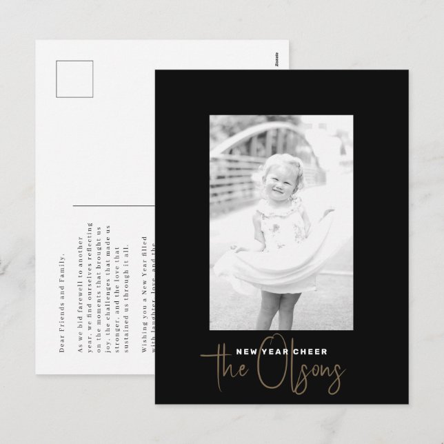 Tarjeta postal de foto de Año Nuevo negro con Moda (Anverso / Reverso)