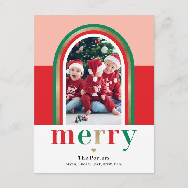 Tarjeta postal de foto de arco de Navidad alegre (Anverso)