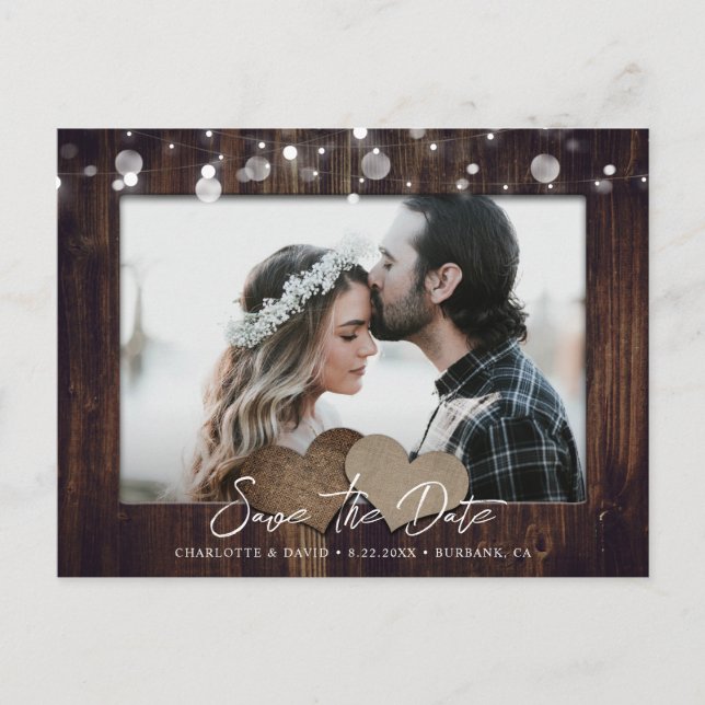 Tarjeta postal de foto de boda de madera rústica p (Anverso)