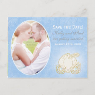 Tarjeta postal de foto de boda en carruaje dorado