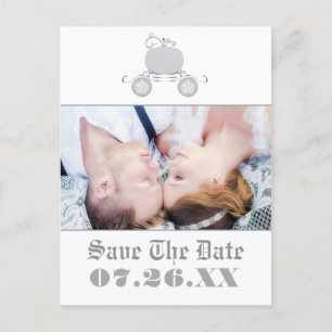 Tarjeta postal de foto de boda en carruaje platead