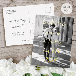 Tarjeta postal de foto de boda para guardar la fec