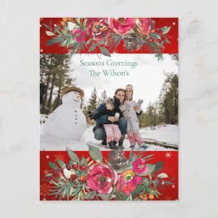 Tarjeta postal de foto de cono de pino rojo y verd