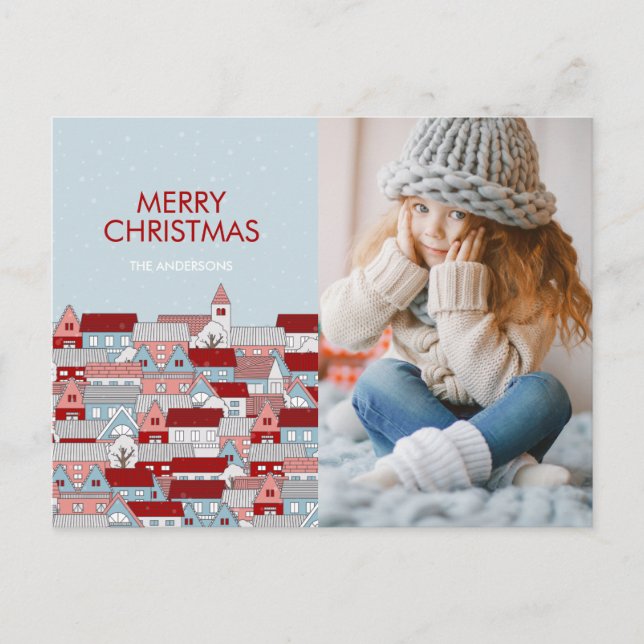 Tarjeta Postal de Foto de Navidad Pueblo Navideño (Anverso)