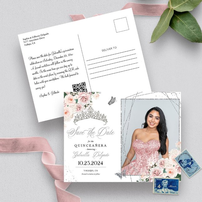 Tarjeta Postal de Foto de Quinceañera con Tiara Ro (Subido por el creador)