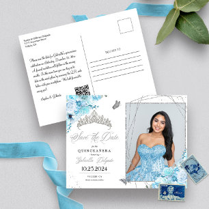 Tarjeta Postal de Foto de Quinceañera Tiara Azul C