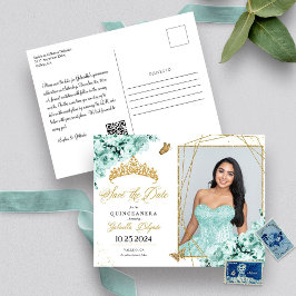 Tarjeta Postal de Foto de Quinceañera Verde Menta