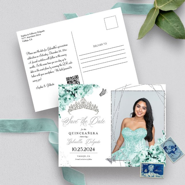 Tarjeta Postal de Foto de Quinceañera Verde Menta  (Subido por el creador)