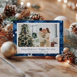 Tarjeta postal de foto familiar de Navidad Copo de