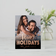Tarjeta postal de foto navideña con lámina de oro