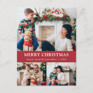 Tarjeta postal de fotocolage roja de Navidad alegr