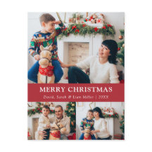 Tarjeta postal de fotocolage roja de Navidad alegr