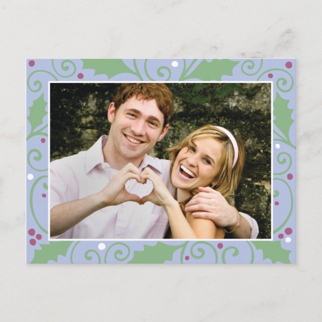 Tarjeta postal de fotografía azul Holly Holiday Wi (Anverso)