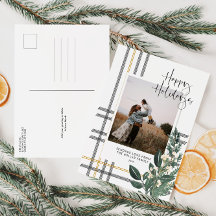 Tarjeta postal de fotografía navideña de follaje e