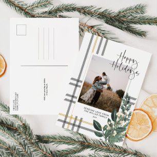 Tarjeta postal de fotografía navideña de follaje e