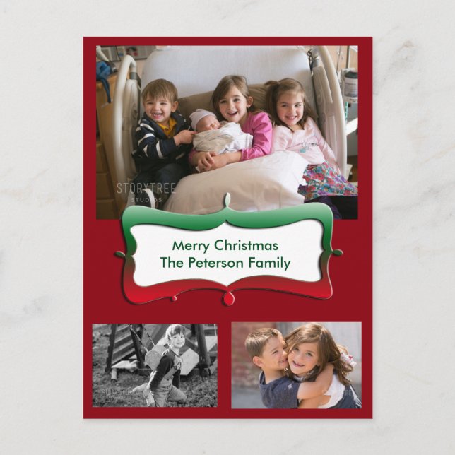 Tarjeta postal de Fotos de la Familia Feliz Navida (Anverso)