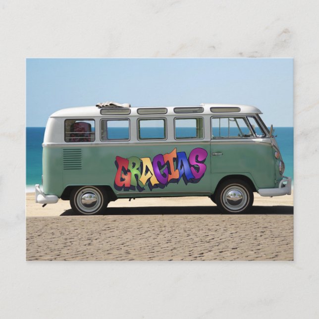 Tarjeta postal de furgoneta con un Gracias Graffit (Anverso)