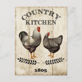 Tarjeta postal de gallo de gallo de cocina de camp