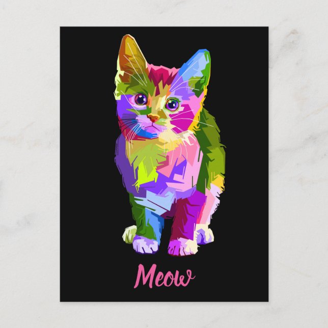 tarjeta postal de gatito arcoíris maullido (Anverso)