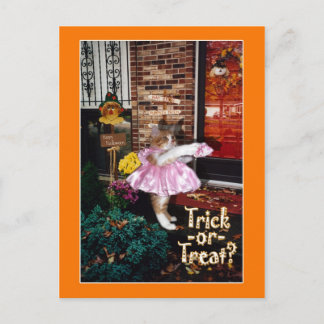 Tarjeta postal de gatito de Halloween Trick-or-Tre