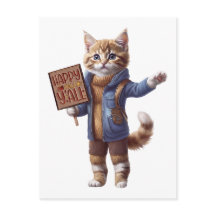 Tarjeta postal de gatito de otoño 'Happy Fall Y'al
