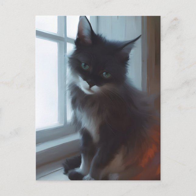 Tarjeta postal de gatito en la ventana (Anverso)