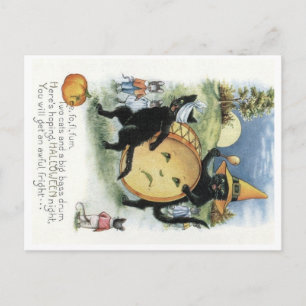 Tarjeta postal de gatito negro de Halloween ratone
