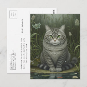 Tarjeta postal de gato adorable de ojos verdes jun