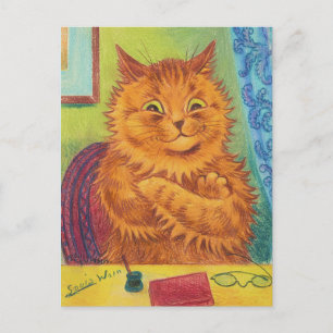 TARJETA POSTAL DE GATO ANARANJADO LITERARIO DE LOU