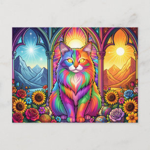 tarjeta postal de gato arcoíris