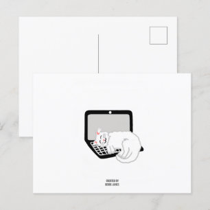 Tarjeta postal de gato blanco durmiendo en portáti