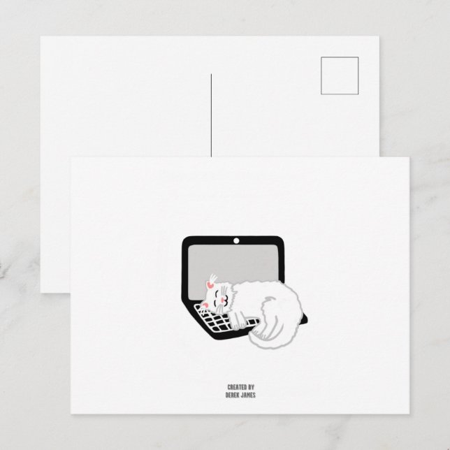 Tarjeta Postal de Gato Blanco Durmiendo en Portáti (Anverso / Reverso)
