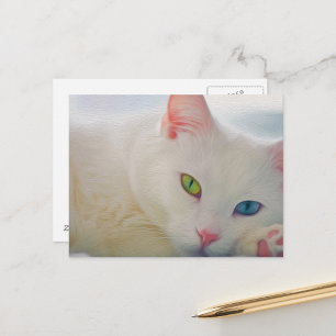 Tarjeta Postal de Gato Blanco Místico