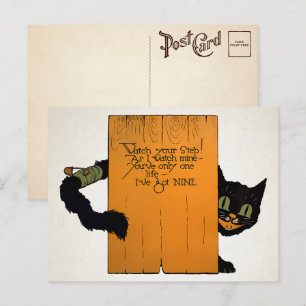 Tarjeta postal de gato callejero de Halloween retr