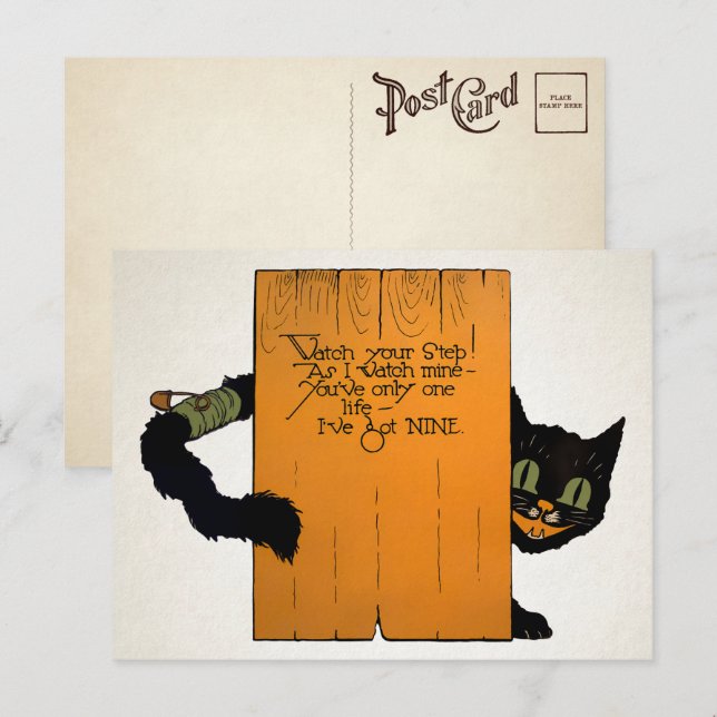 Tarjeta postal de gato callejero de Halloween retr (Anverso / Reverso)