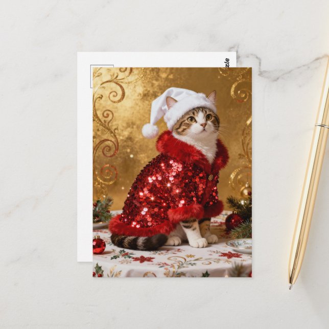 Tarjeta postal de gato de Navidad adorable (Anverso/Reverso In Situ)