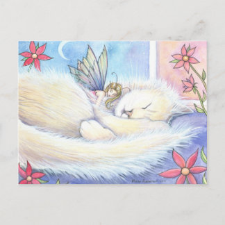 Tarjeta postal de gato dormido y hada