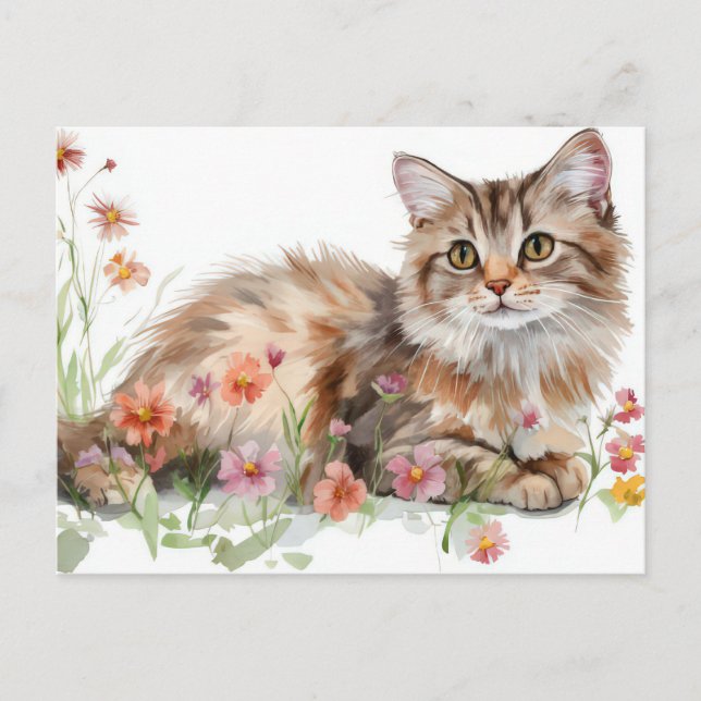 Tarjeta postal de gato en acuarela (Anverso)